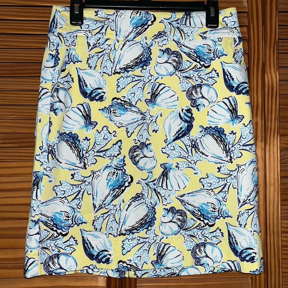 Talbots Yellow‎ and Blue Sea Shells Coastal Beachcomber Size 4 Skirt
